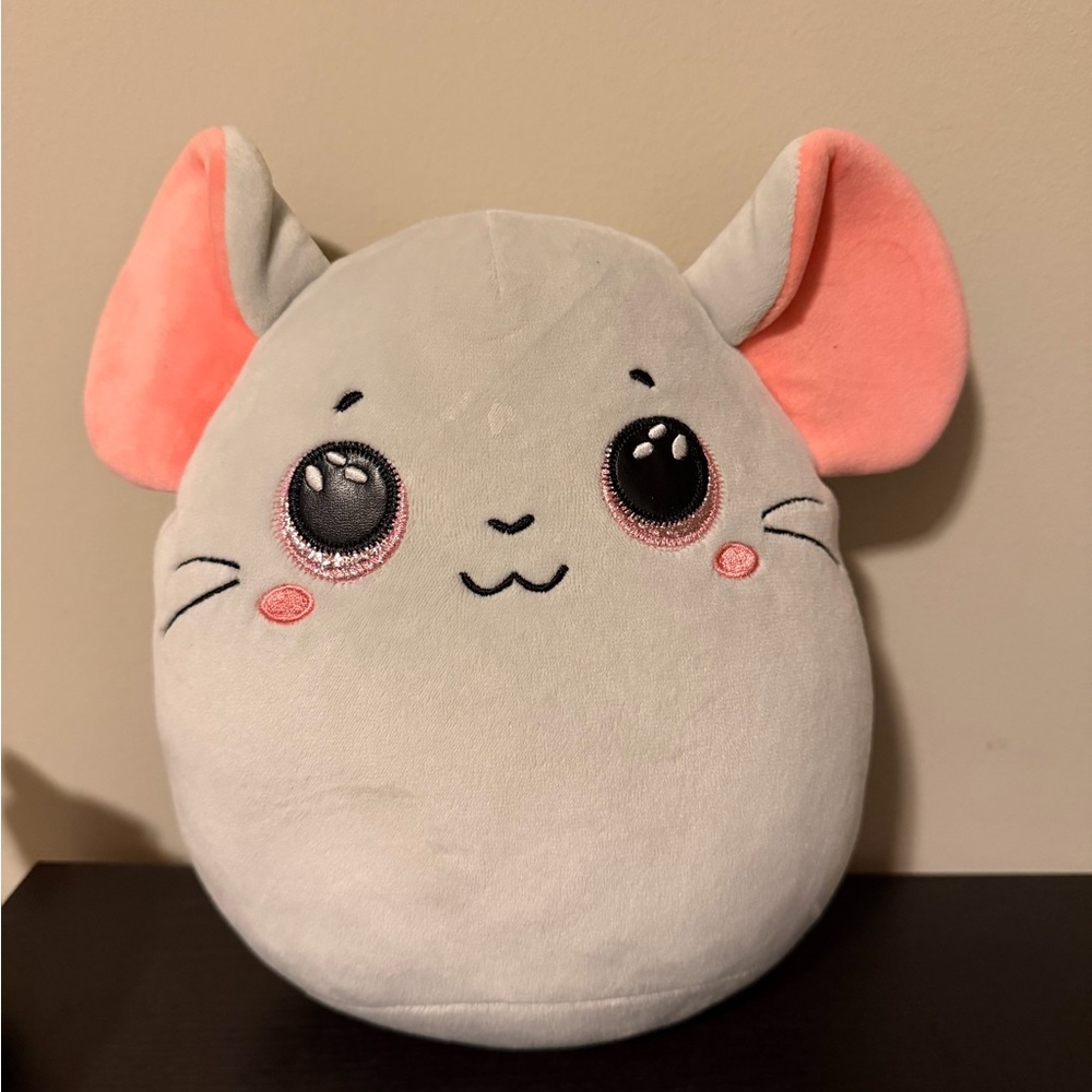 Ty Light Gray Plush Mouse Pillow with Peach Ears